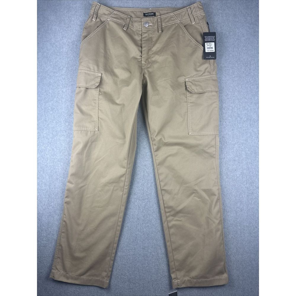 True Religion Jeans Men 34x32 Khaki Cargo Pants Beige Travertine NWT $159 108335